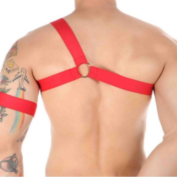 Arreio Peitoral e Bracelete Harness Masculino Em Elástico Vermelho - Image 2