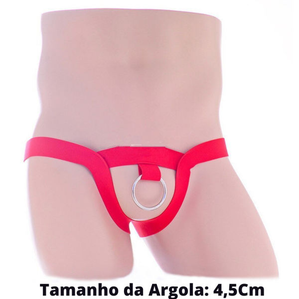Anel Peniano Com Cinto Elástico Vermelho E Argola Aço 4,5Cm