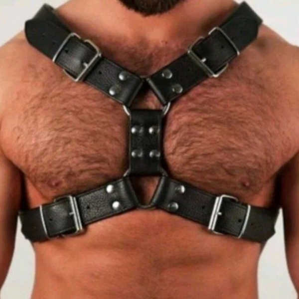 Arreio Harness Em Couro Preto Com Regulagem Sado Fetiche