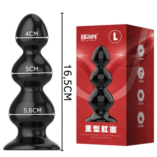 Plug Anal Escalonado L Em Silicone Super Butt - Black - 16,5cm