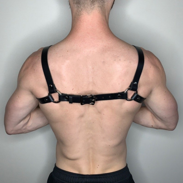Arreio Peitoral Em Couro Preto Com Botões e Argola Harness - Image 2