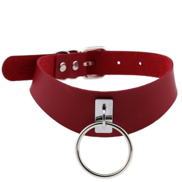 Gargantilha Colar Sexy Em Couro Vermelho Com Argola Fetiche - Image 2