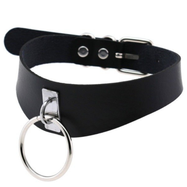 Gargantilha Colar Sexy Em Couro Preto Com Argola Fetiche - Image 2