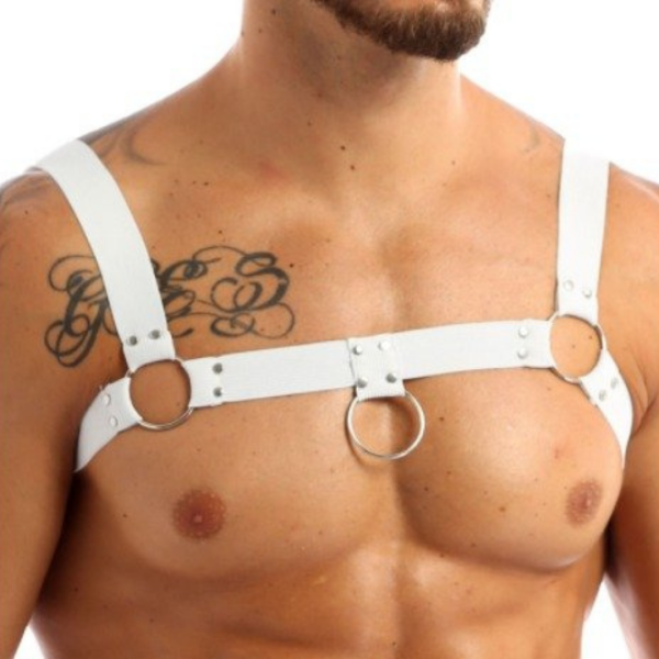 Arreio Em Elástico Branco Harness Peitoral Detalhes em Metal
