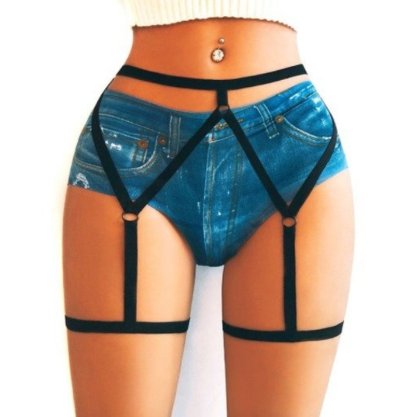Cinta Liga Perneira Harness Em Elástico Preto Sexy Sado Fetiche