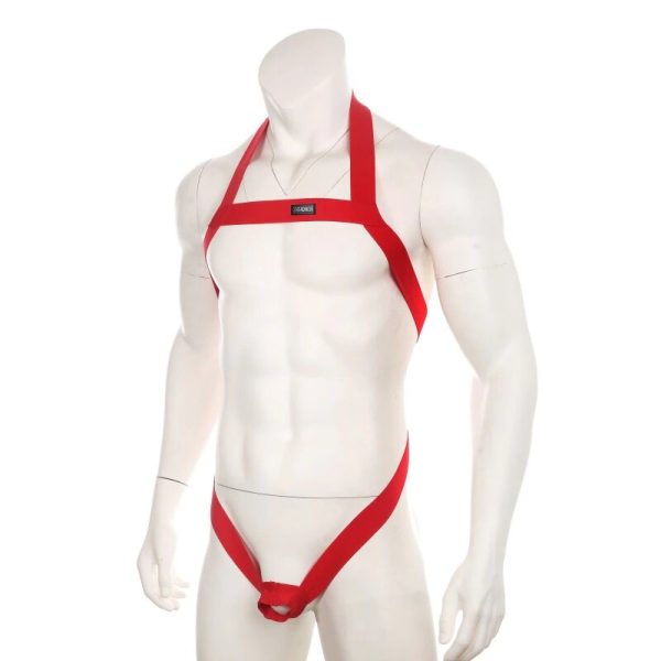 Arreio Harnes Masculino Em Elástico Vermelho Com Anel Peniano - Image 3