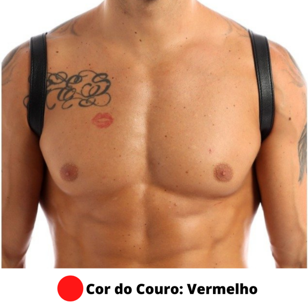 Arreio em Couro Vermelho Harness Sexy Com Botoes Ajustaveis