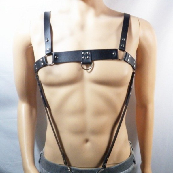Arreio Harness em Couro Preto Com Suspensório Masculino Sexy - Image 4