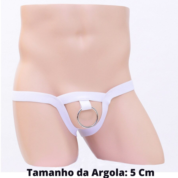 Anel Peniano Com Cinto Elástico Branco E Argola Aço 5Cm