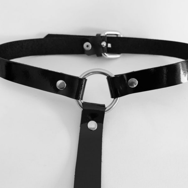 Arreio em Colar Harness Feminino Colar e Cinturão Em Couro Preto - Image 2