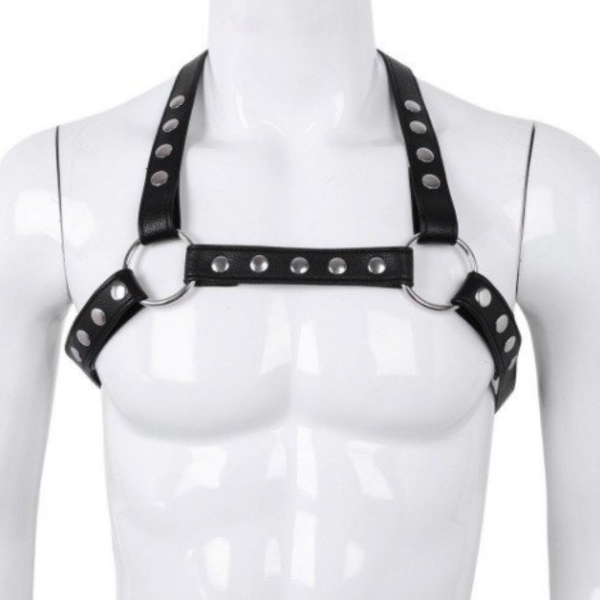 Arreio Harness Masculino em Couro Vermelho Com Botões BDSM - Image 4