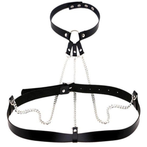 Colar Arreio Harness Com Correntes em Couro Vermelho BDSM - Image 2