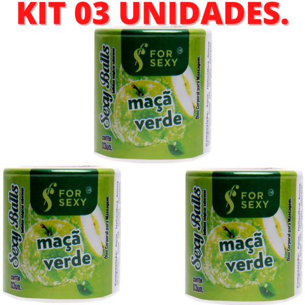 KIT 03 Bolinha Mágica Sexy Ball Sabor Maça Verde 03 Unidades - Image 2
