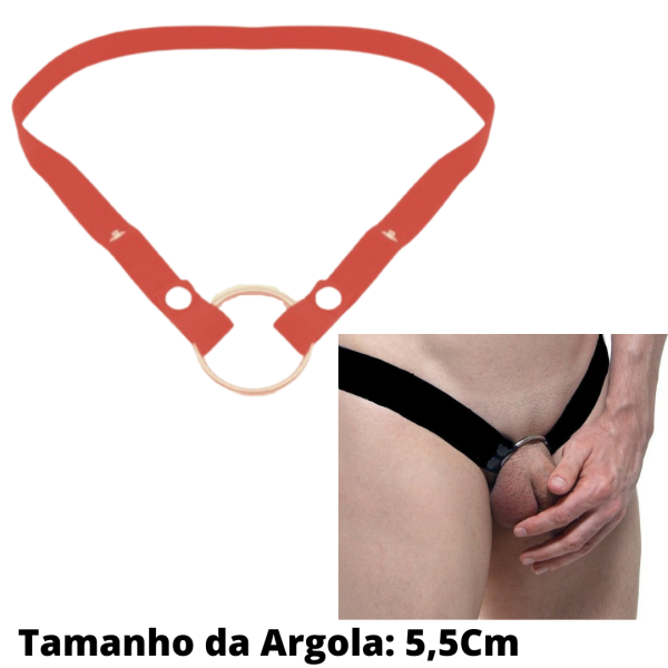 Anel Peniano Com Cinto em Elástico Vermelho Ajustável Com Argola 5,5Cm