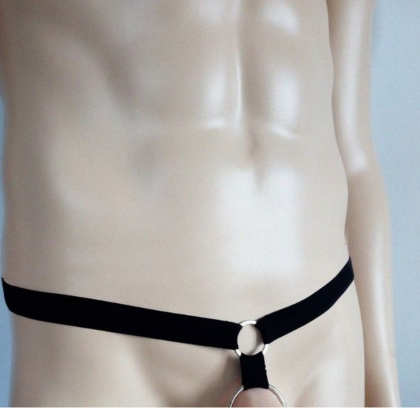 Cinto Em Elástico Preto Anel Peniano Com Argola em Aço 6Cm - Image 2