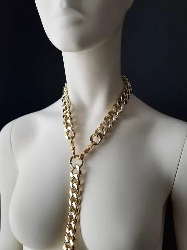Colar Sexy Com Guia Algema Para Punhos em Correntes Dourada - Image 5
