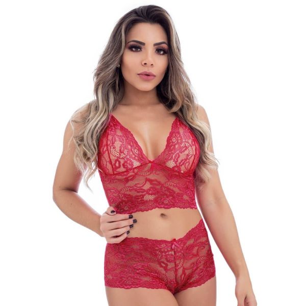 Conjunto Em Renda Caleçon Vermelho Sem Bojo Miss Collection - Image 4