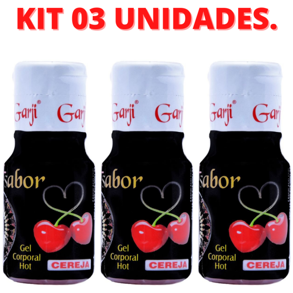 KIT 03 Gel Corporal Comestível Mais Sabor Hot Cereja 15ml Garji - Image 2