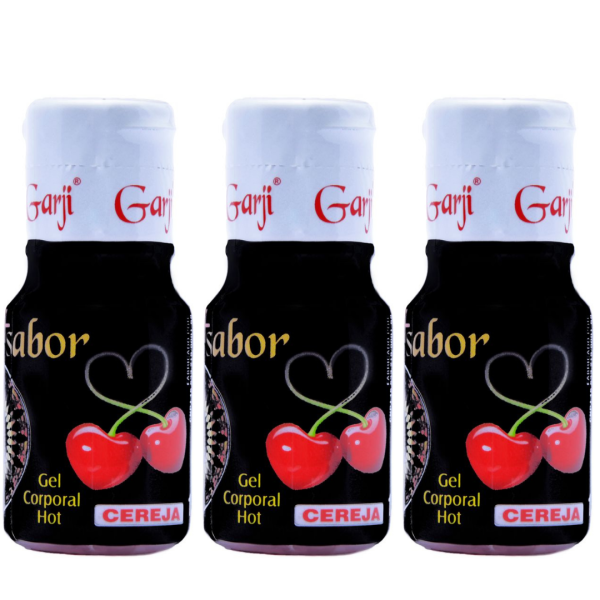 KIT 03 Gel Corporal Comestível Mais Sabor Hot Cereja 15ml Garji