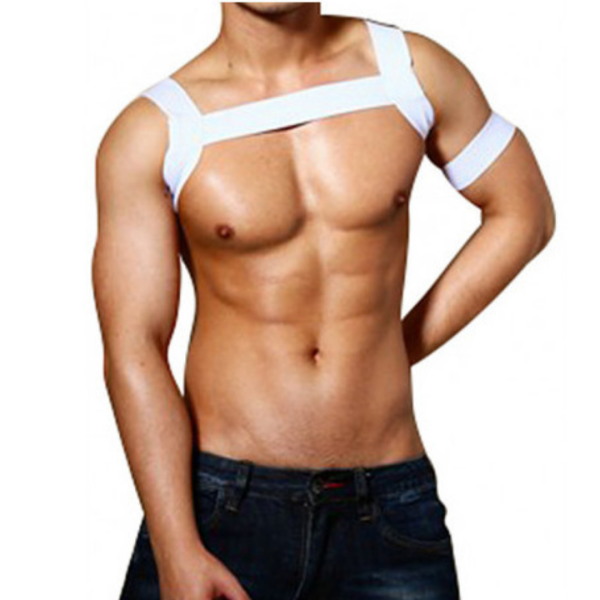 Arreio Masculino Harness Em Elástico Branco Com Bracelete