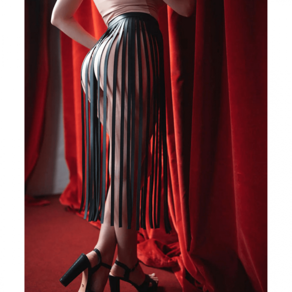 Saia Feminina Em Couro Vermelho Com Tiras Longas Cinto Ajustável - Image 2