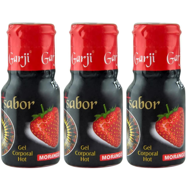 KIT 03 Gel Comestível Mais Sabor Hot Morango 15ml Garji