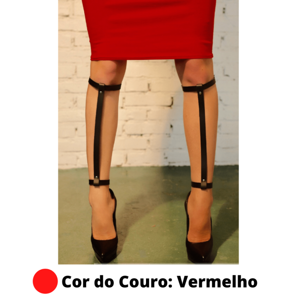 Perneira Persex Acessório Feminina Dupla Em Couro Vermelho