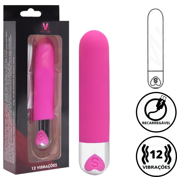Vibrador Personal Liso USB Com 12 Modos de Vibração 13x2,5CM - Image 3