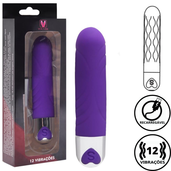 Vibrador Capsula Recarregável Com 12 Velocidades 13x2,5CM