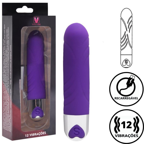 Vibrador Personal Recarregável Com 12 Velocidades 13x2,5CM