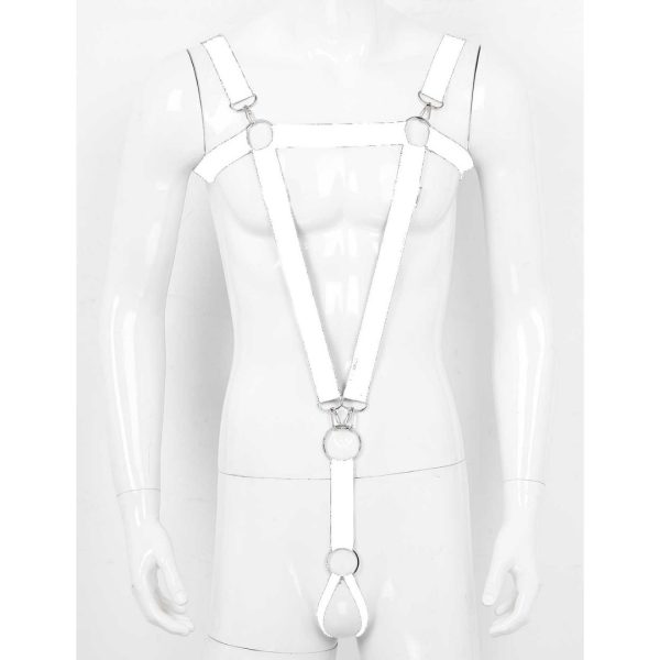 Suspensório Masculino Em Elástico Branco Com Anel Peniano 4 cm