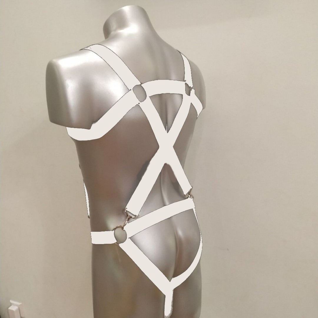 Suspensório Harness Masculino Com Cueca em Elástico Branco - Imagem 2