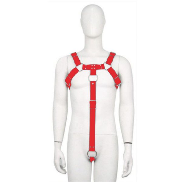 Arreio Peitoral Masculino Vermelho Com Anel Peniano 5cm e Metais