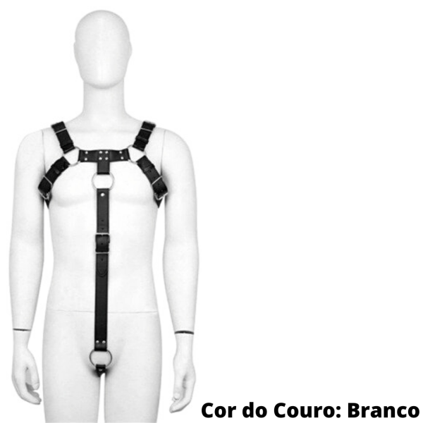 Arreio Peitoral Masculino Branco Com Anel Peniano 5cm e Metais