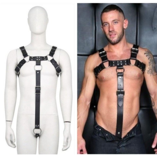 Arreio Peitoral Masculino Branco Com Anel Peniano 4cm e Metais - Image 3