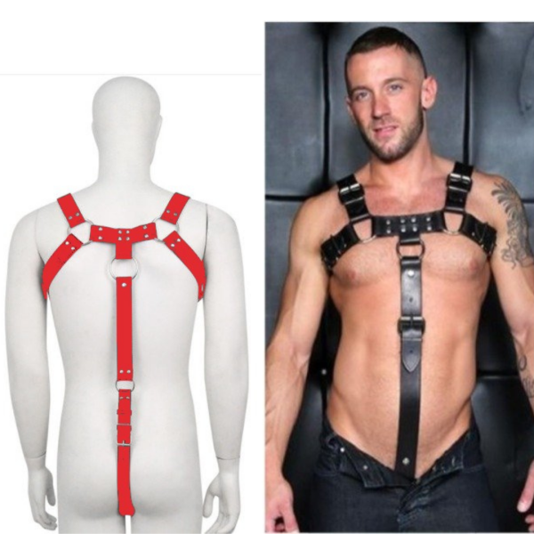Arreio Peitoral Masculino Vermelho Com Anel Peniano 4,5cm e Metais - Image 3