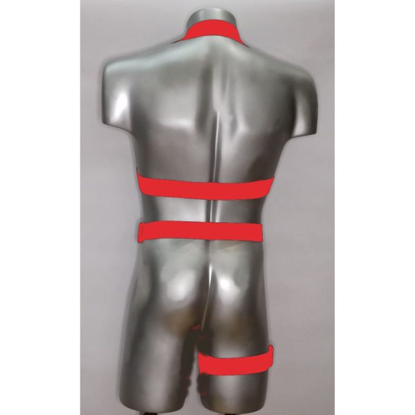 Arreio Harness Masculino Com Acessório Para Perna Elástico Vermelho - Image 2