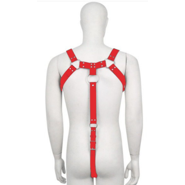 Arreio Peitoral Masculino Vermelho Com Anel Peniano 5cm e Metais - Image 2