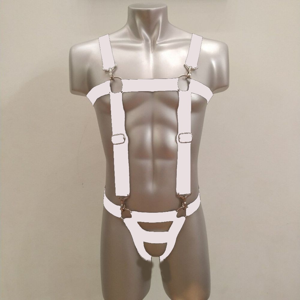 Suspensório Harness Masculino Com Cueca em Elástico Branco