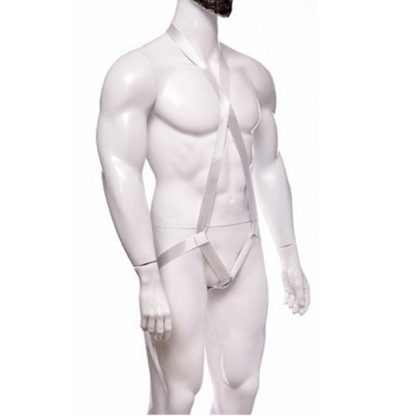 Arreio Arnês Masculino em Elástico Branco Com Anel 4,5 Cm Peniano - Image 3