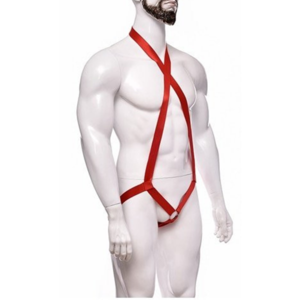 Arreio Arnês Masculino em Elástico Vermelho Com Anel 4 Cm Peniano - Image 3
