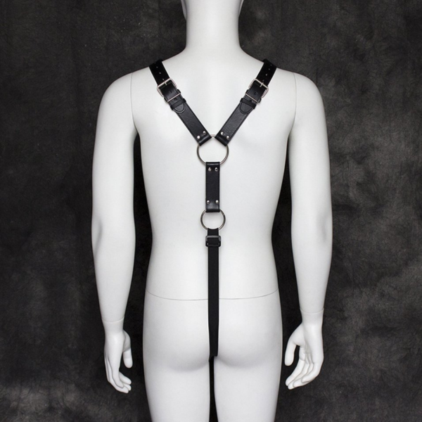 Arnês Masculino Em Couro Preto Com Anel Peniano e Regulagem - Image 2