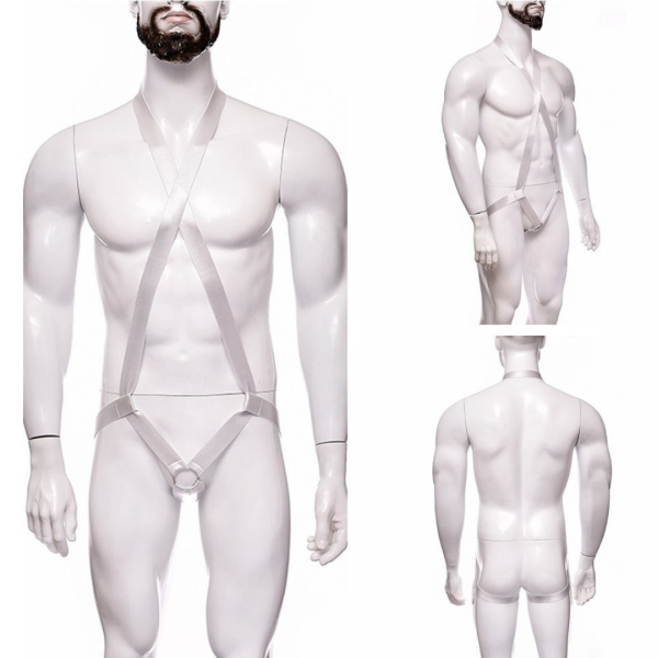 Arreio Arnês Masculino em Elástico Branco Com Anel 6 Cm Peniano - Image 4