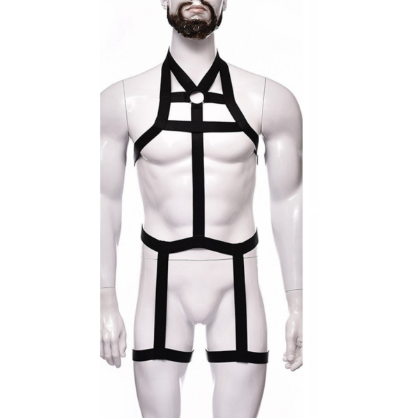 Arreio Masculino Em Elástico Preto Arnês Corpo Inteiro