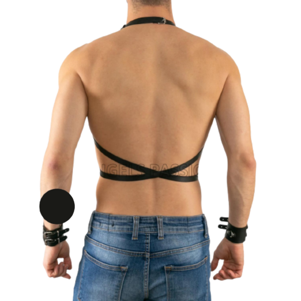Arreio Harness Peitoral em Couro Vermelho Masculino Com Metais - Image 2