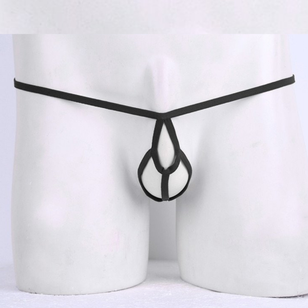 Anel Peniano e Cueca Tanga Fio Dental Masculina Jockstrap Preta