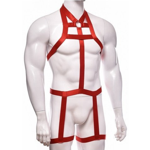 Arreio Masculino Em Elástico Vermelho Arnês Corpo Inteiro - Image 3