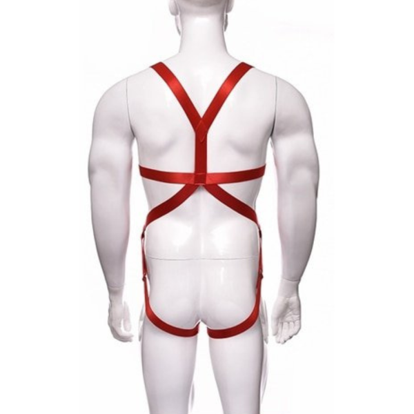 Body Arnês Masculino em Elástico Vermelho Com Cinto e Peitoral - Image 2