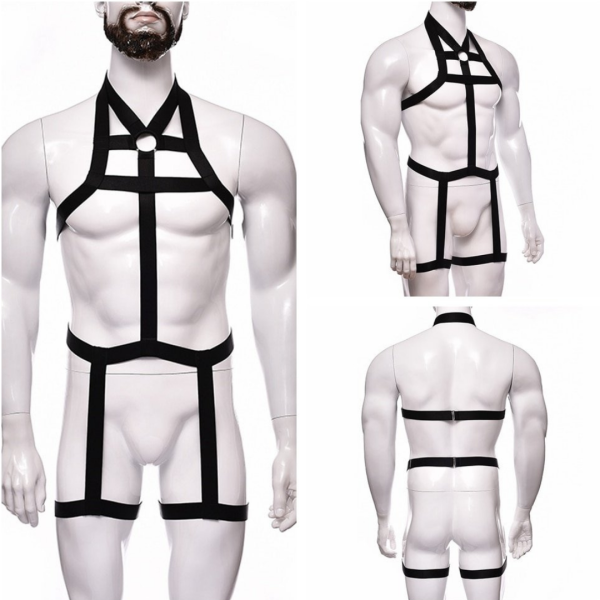 Arreio Masculino Em Elástico Preto Arnês Corpo Inteiro - Image 4