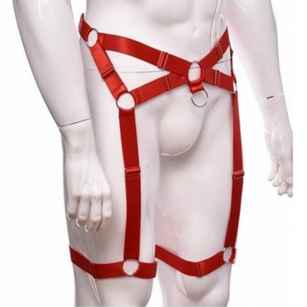 Cinto Harness Em Elástico Vermelho Com Perneira Ajustável - Image 3